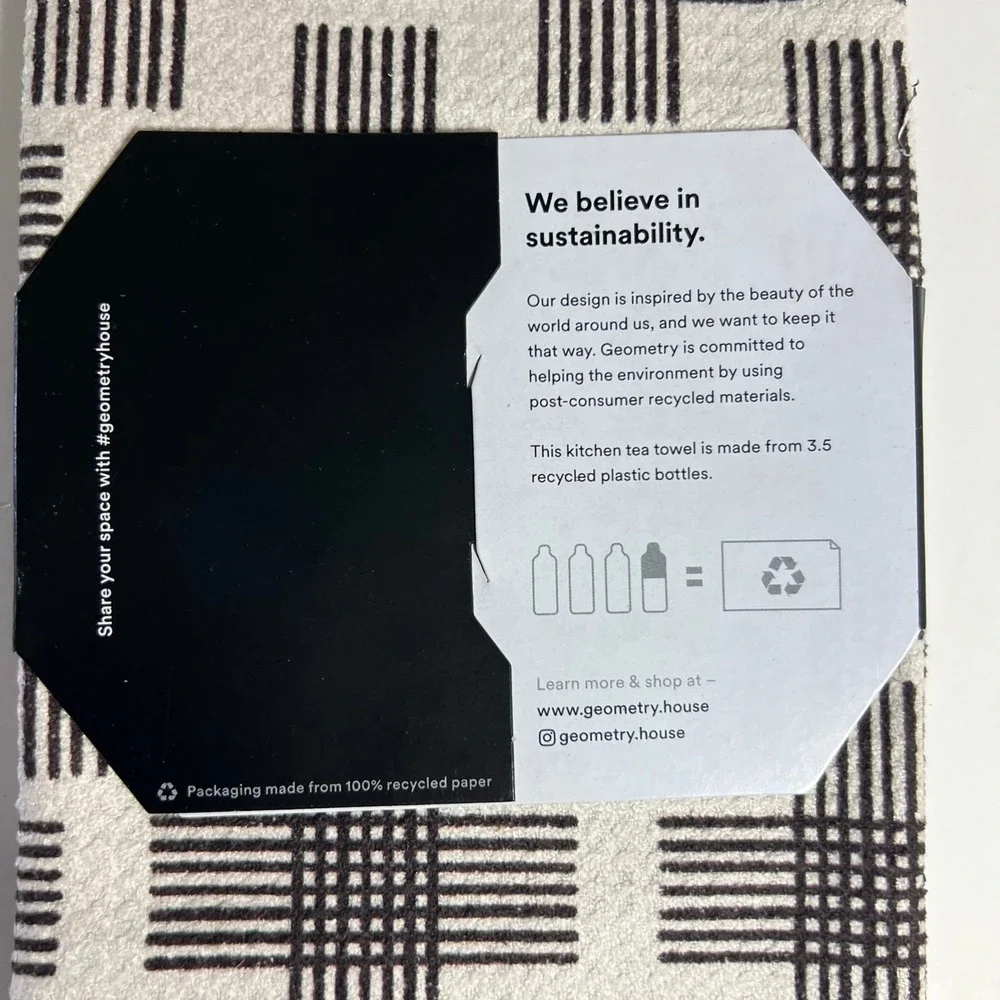 Geometry Cross Hatch Kitchen Tea Towel Black White Geometric Pattern‎ 18 x 30